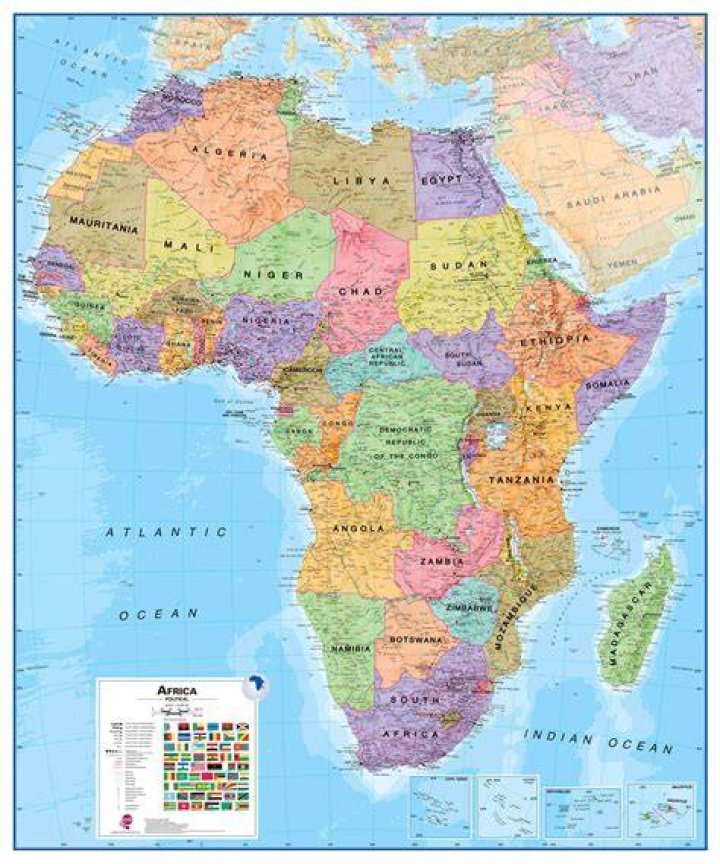 Large political map of Africa with major cities and capitals 1983