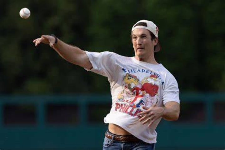 MLB Philadelphia Phillies fan Miles Teller at the NLCS vs San Diego